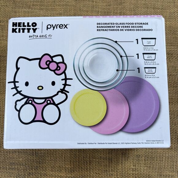 HELLO KITTY Set of 3 PYREX Bowls with Lids - PASTELS "GOTTA HAVE IT" NIB - Picture 3 of 6
